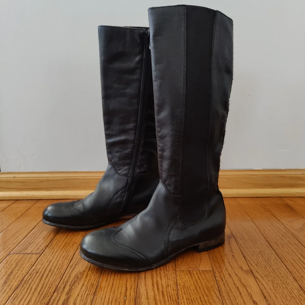 Moma Women's Tall Leather Boots in Black